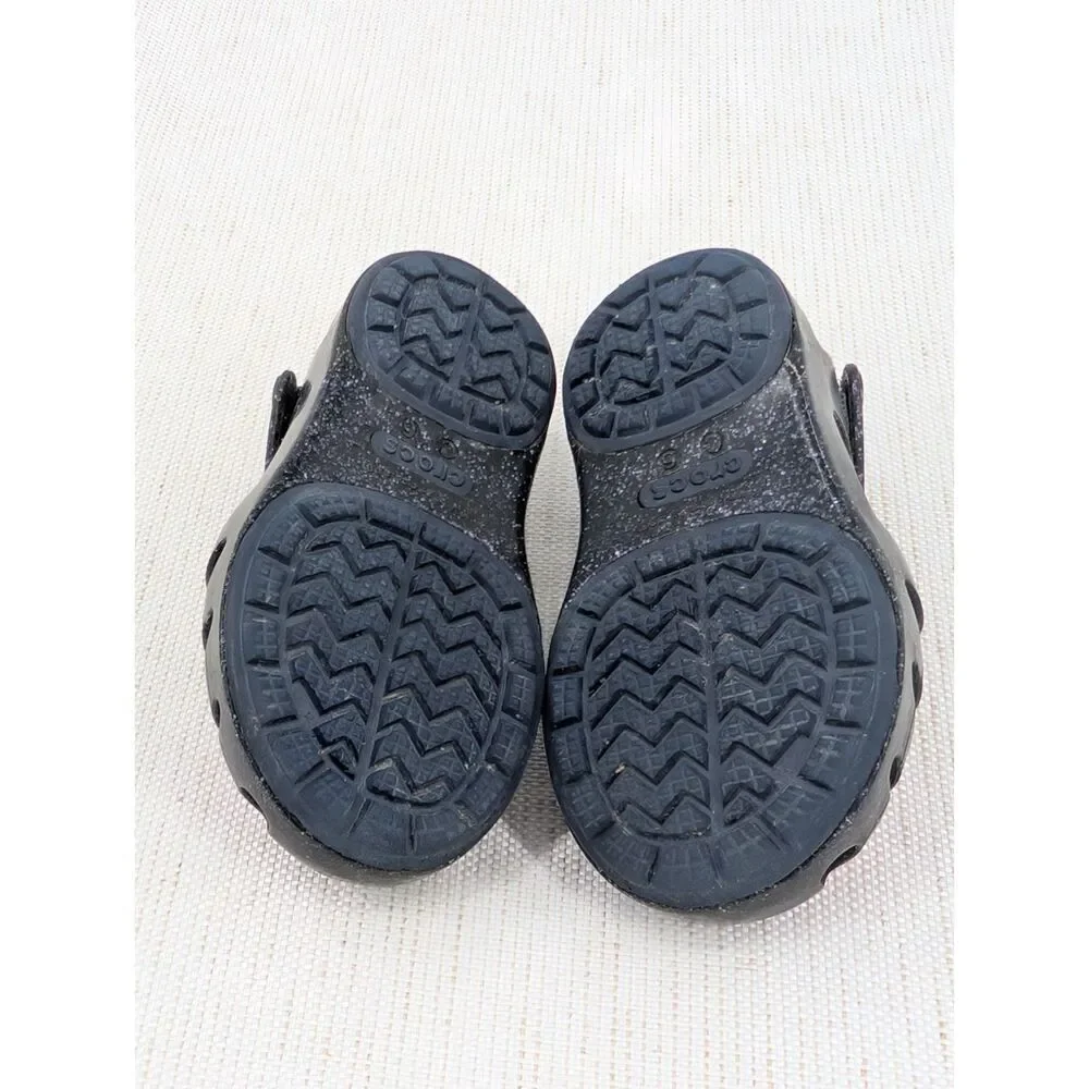 Crocs Sandals Toddler Girl C 6 Black Glitter Pink Butterfly Mary Jane